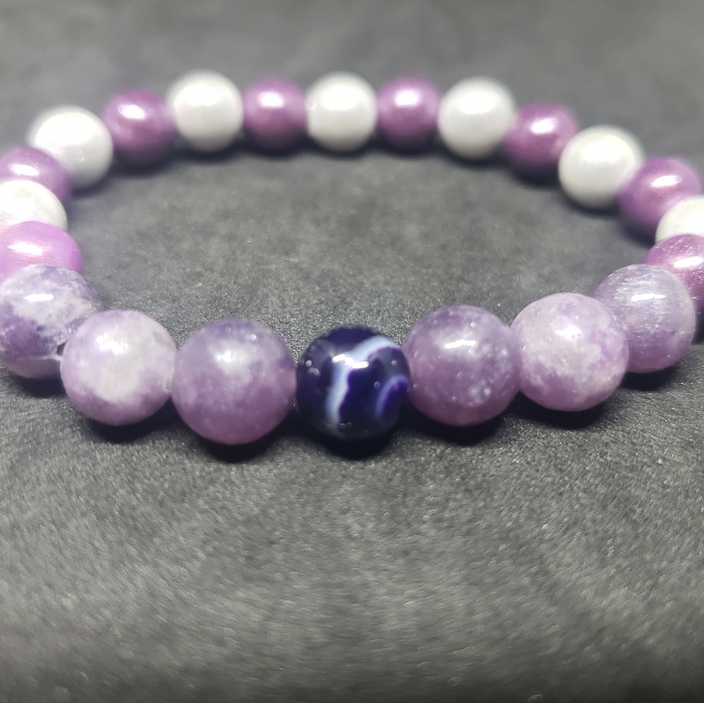 Lepidolite, grape agate, healing bracelet
